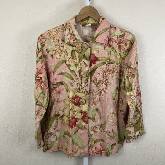 Painted Pony 100% Linen Jacket Shacket Womens Size S Small Pink Floral Vintage - Picture 1 of 6